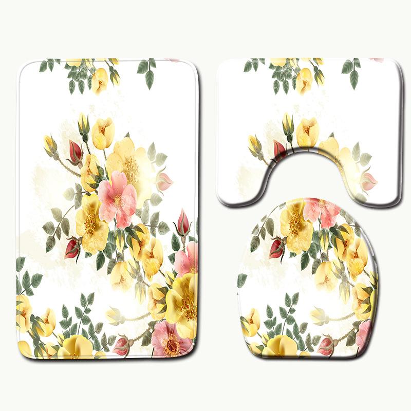 Peony Toilet Three-Piece Bathroom Floor Mat Doormat Combination