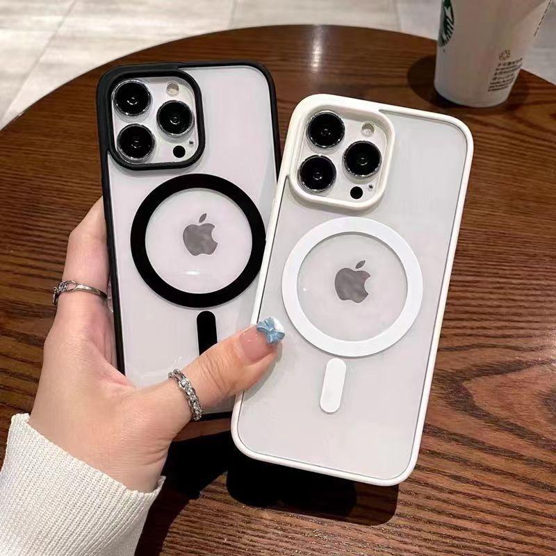 Colorful Transparent For Magsafe Magnetic Wireless Charging Case for iPhone 15 11 12 13 14 Pro Max Mini Xs XR Hard Acrylic Cover