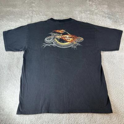 Maglietta Grafica Vintage Y2K Hard Rock Cafe Chicago Dragone Fiamme Taglia da Uomo XL