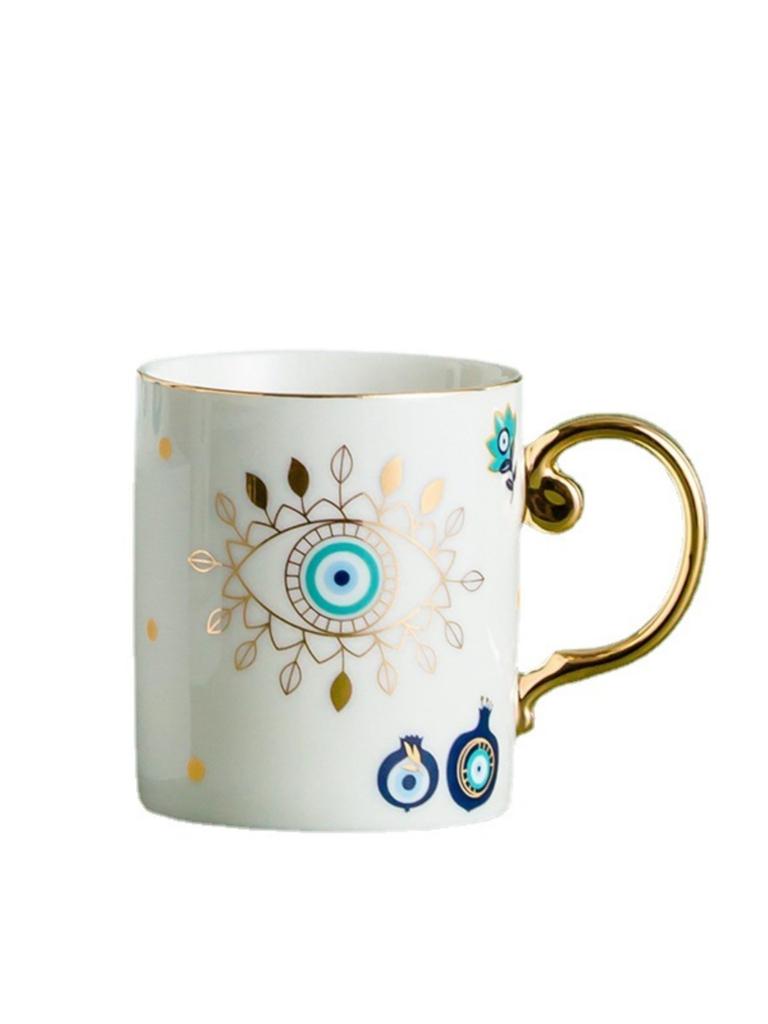 Creative Turkish Blue Devil's Eye Ceramic Mug Gold Ceramic Coffee Mug Office Water Cup Breakfast Milk Novelty Cups Couples Gifts