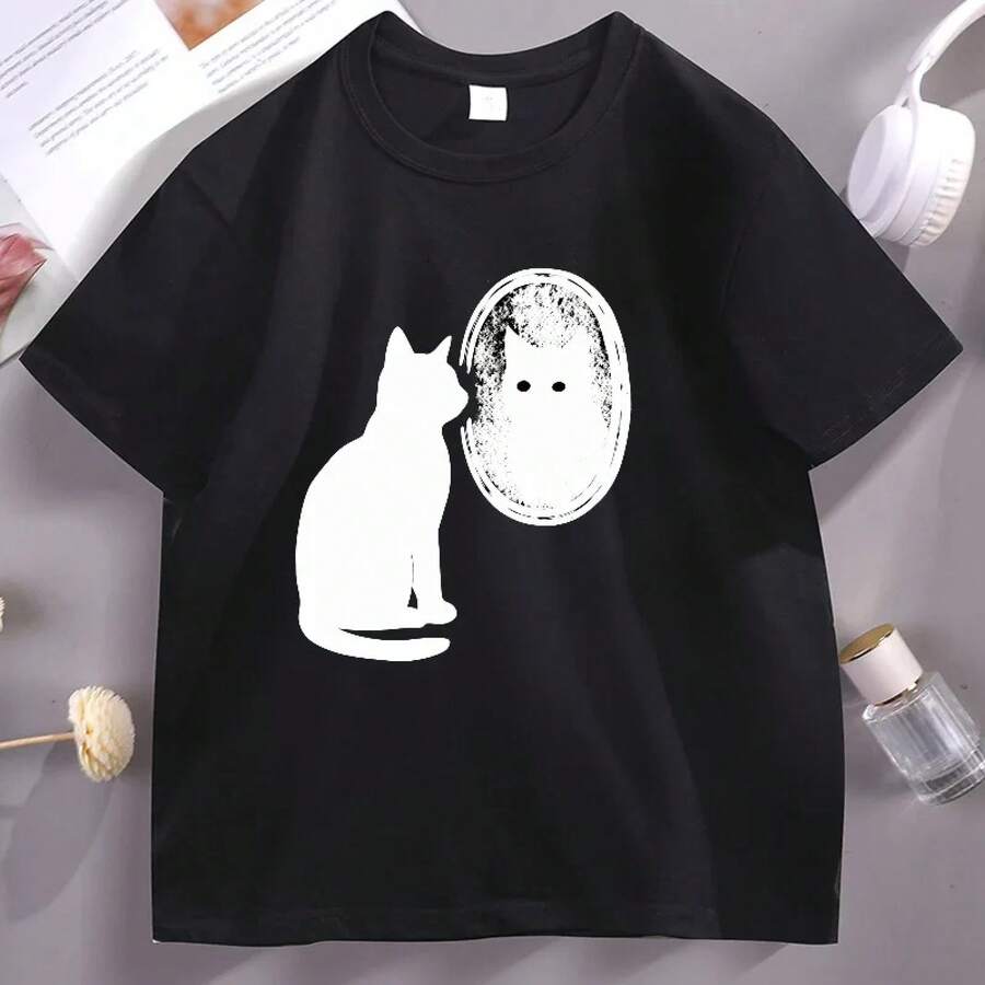 

I Do Not Think Therefore I Do Not Am T Shirt Unisex WOMEN Black Cat T-Shirts Funny Short Sleeve Cotton XL