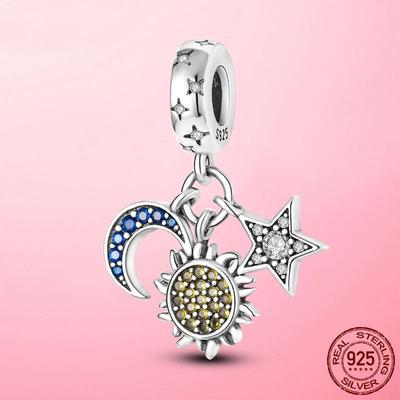 925 argent lune soleil étoile galaxie balancent perles breloque pour les femmes marque Bracelet bijoux à bricoler soi-même