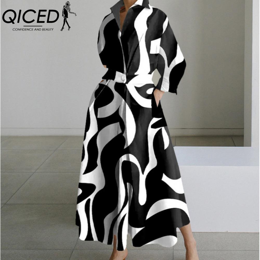 QICED Abiti Casual da Donna Moda Primavera Autunno Manica Lunga Collo POLO