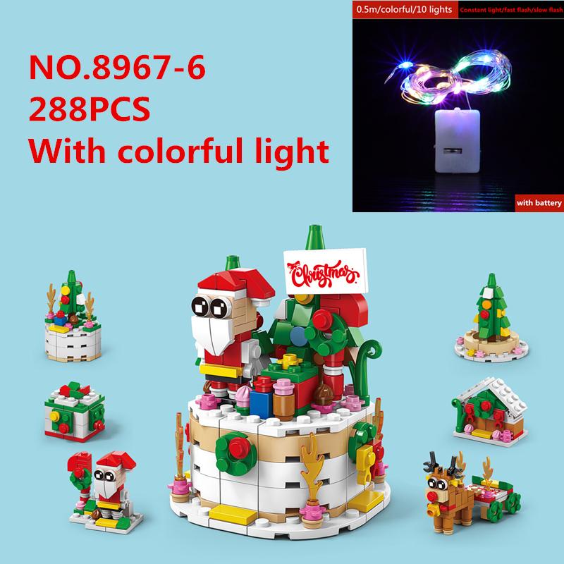 6 In 1 Upgraded Christmas Series Building Blocks Set With Light Creative Winter Village House DIY Bricks Toys For Kids Xmas Gift