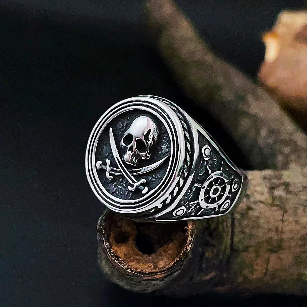 

Personalized Punk Double Knife Skull Pirate Ring Men s Glamour Creative Hip Hop Rock Party Ring Stainless Steel Accessories 7