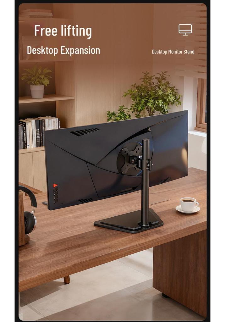 Universal Monitor Stand, Free Shipping, No-Drill Base, Fits 22"-32" Screens, Height Adjustable, Rotatable Desk Mount