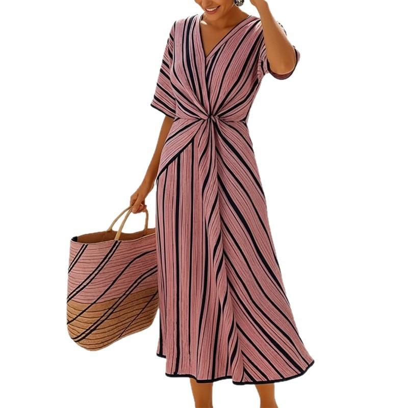 Women's spring new, European and American dresses, elegant temperament lace-up V-neck dresses