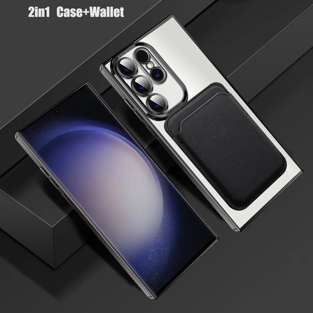 Husă magnetică Magsafe din piele, suport pentru carduri, pentru Samsung S24Ultra S23 Plus, husă de protecție fără fir pentru încărcare