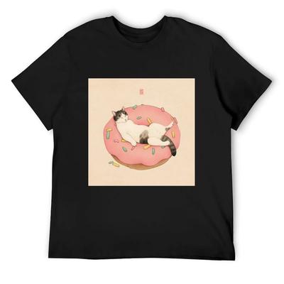 Katze schläft im Donut T-Shirt Anime t-shirt grafik vintage t-shirts herren t-shirt