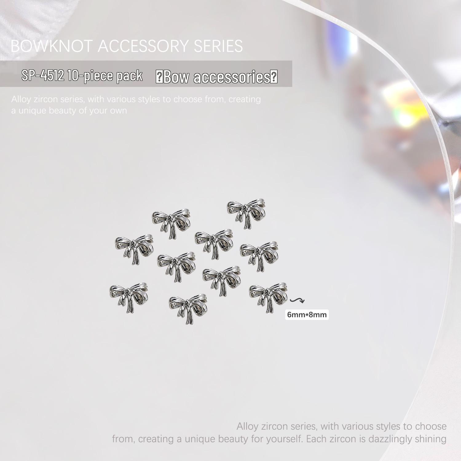 10-Piece K Alloy Bowtie Nail Art Decorations: Gold, Silver & White