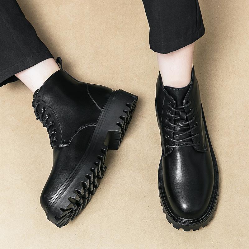 Fashion Men's round toe high top leather shoes Classic minimalist designer style Office outdoor leisure walking motorcycle men's boots