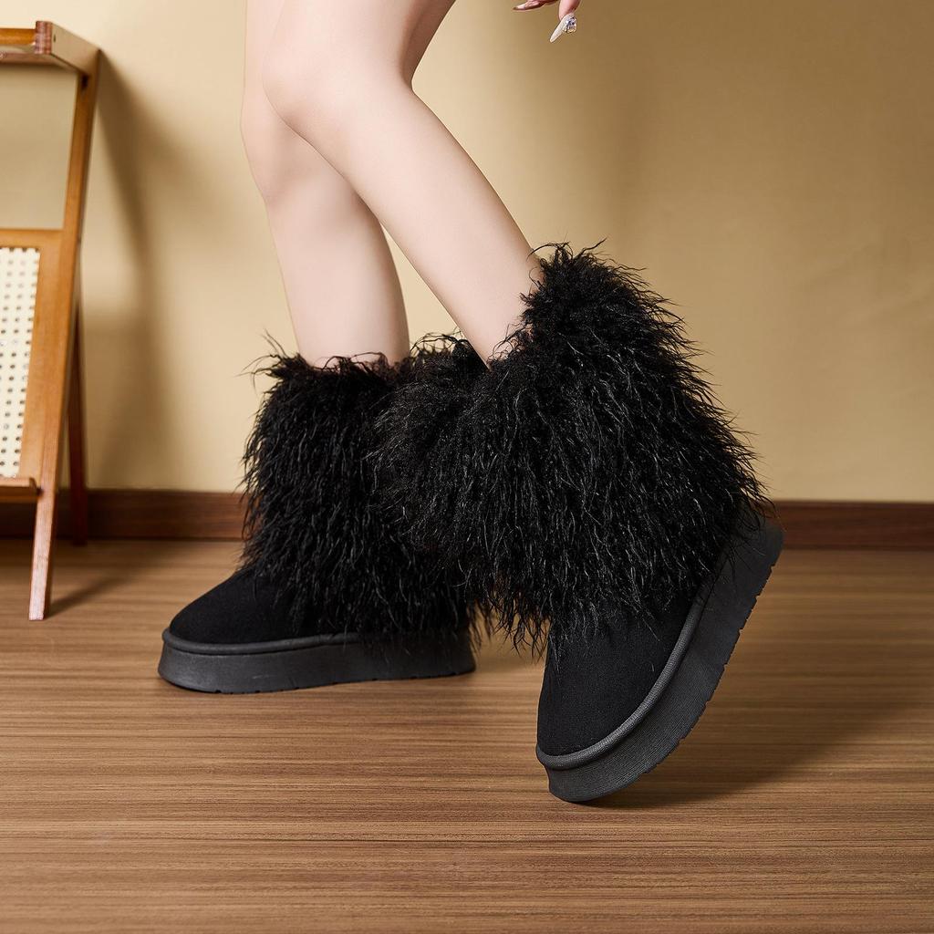 2025 New Style Autumn and Winter Long Wool Mid-calf Boots Thick-soled Warm Home Cotton Shoes Casual Fashion Snow Boots for Women
