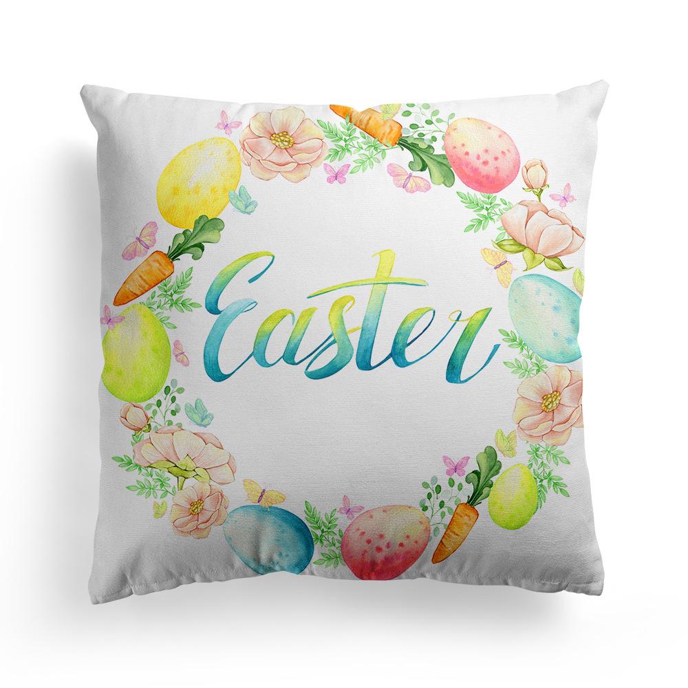 New Spring Easter Pillow Case Bunny Flowers Wreath Peach Skin Fleece Print Pillow Clothes Cover