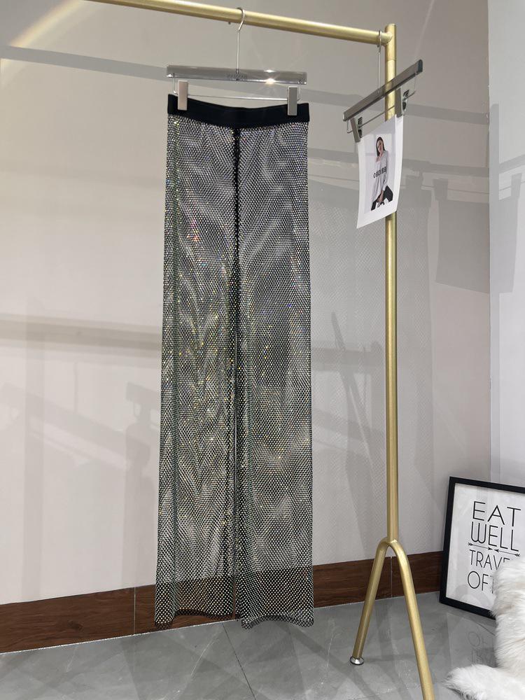 

Women s Cutout Diamond Mesh Slim Pants - Black Party Wear One Size