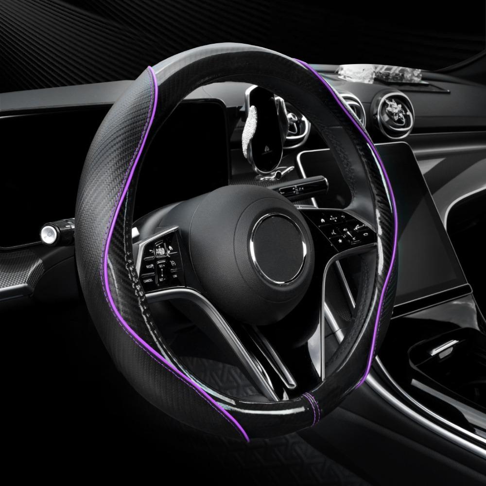 Leather Splicing Steering Wheel Cover Carbon Fiber Pattern Auto Steering Wheel Cover Car Interior