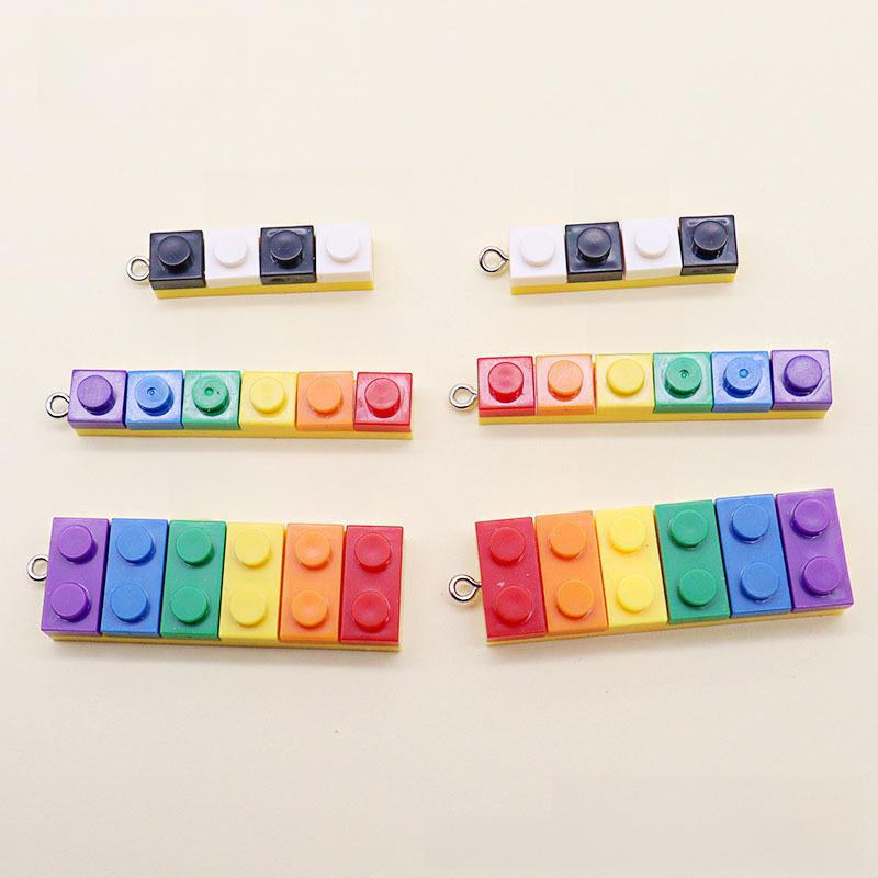 Korean Rainbow Acrylic Building Blocks Jewelry: Handmade DIY Necklace, Earrings, Keychain, Bag Pendant.