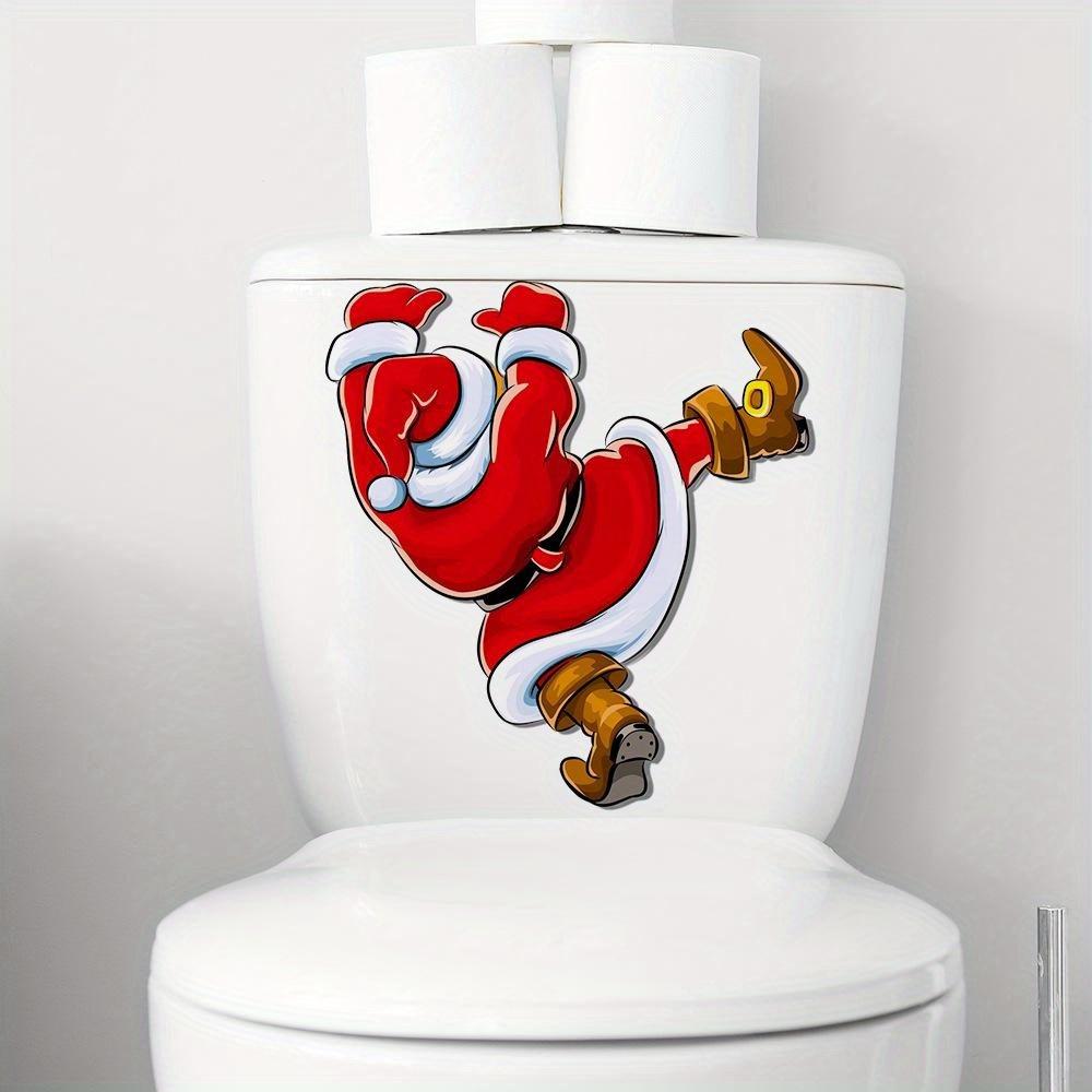 1pcs Christmas Climbing Santa Claus Sticker, Toilet Lid Decorative Sticker Restroom Renovation Removable Stickers
