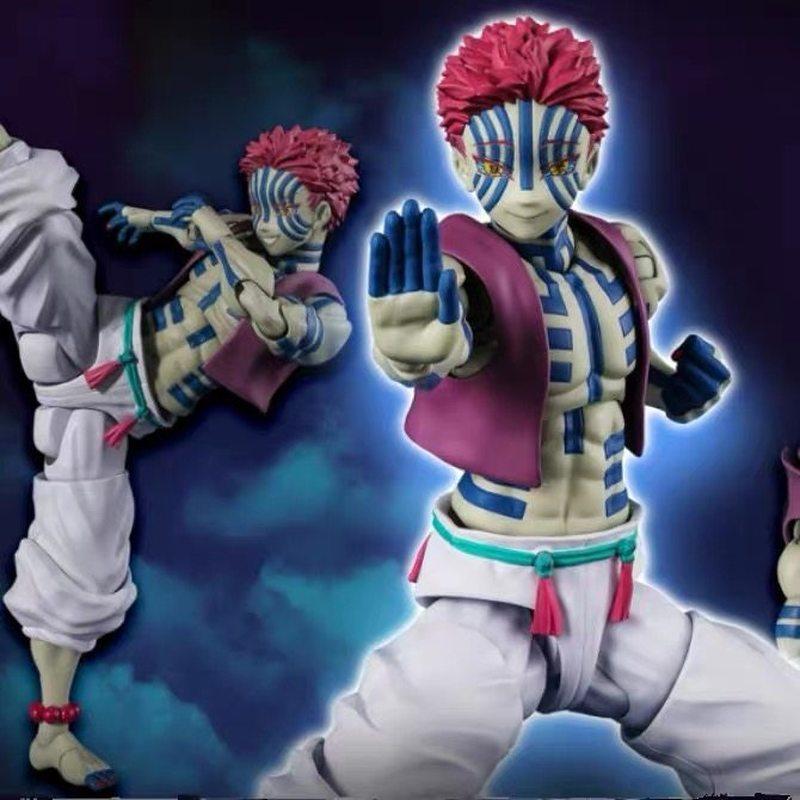 Bandai Demon Slayer Anime Figure Blade Akaza Winding String Three Movable Finished Product Action Figure Model Toy Gift