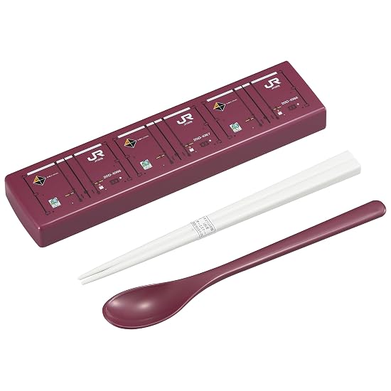 OSK Slide-Lid Combo 18cm Chopsticks & Spoon Set, JR Freight 20D Container Design, Maroon, Made in Ja B0GHQQYWLX
