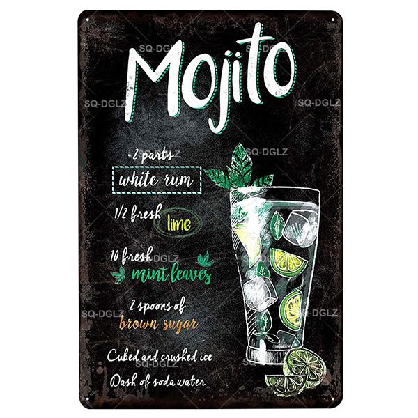 [SQ-DGLZ] Mojito Metal Sign Vintage Metal Plaque Plates Decor For Pub Bar Home Wall Decor Tin Signs Cocktail Poster Gift