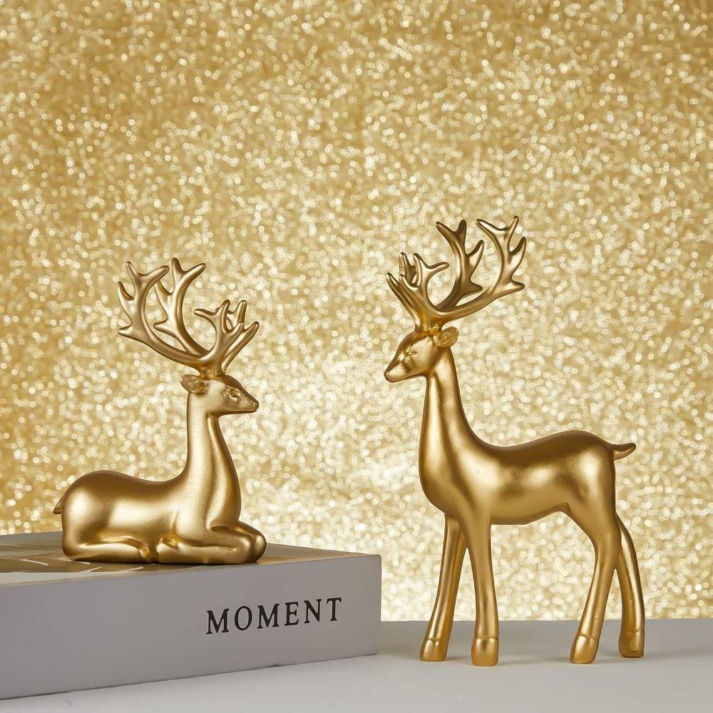 Creative Deer Desktop Ornament Modern Cute Reindeer Sculpture Durable Sitting/Standing Position Christmas Deer Statue