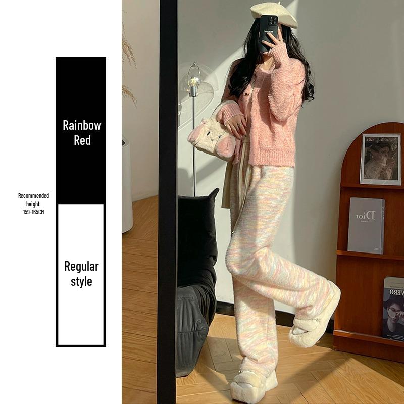 

Petite Rainbow Polka Dot High Waist Fleece-Lined Wide-Leg Pants XS XS (60-79 lbs)