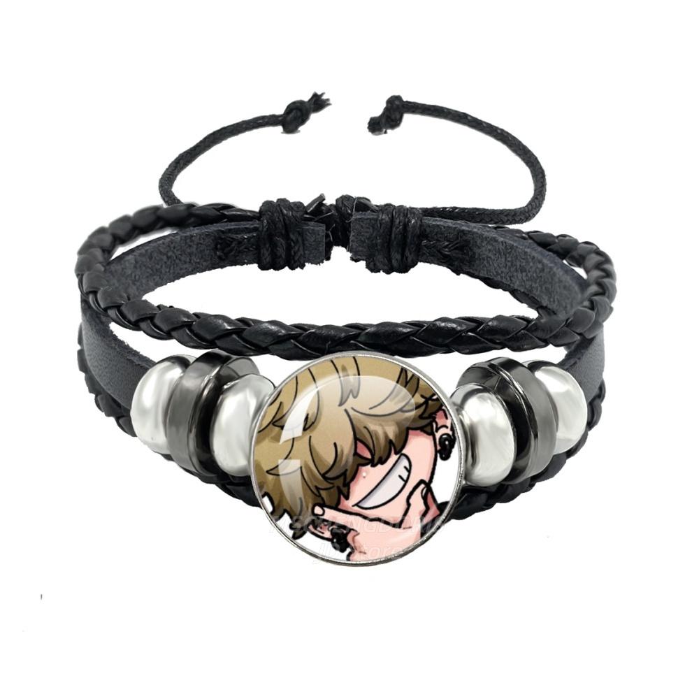 Manga Gokurakugai Cartoon Character Glass Cabochon Black Leather Bangle Bracelet Jewelry Charm Fans Gift MS013