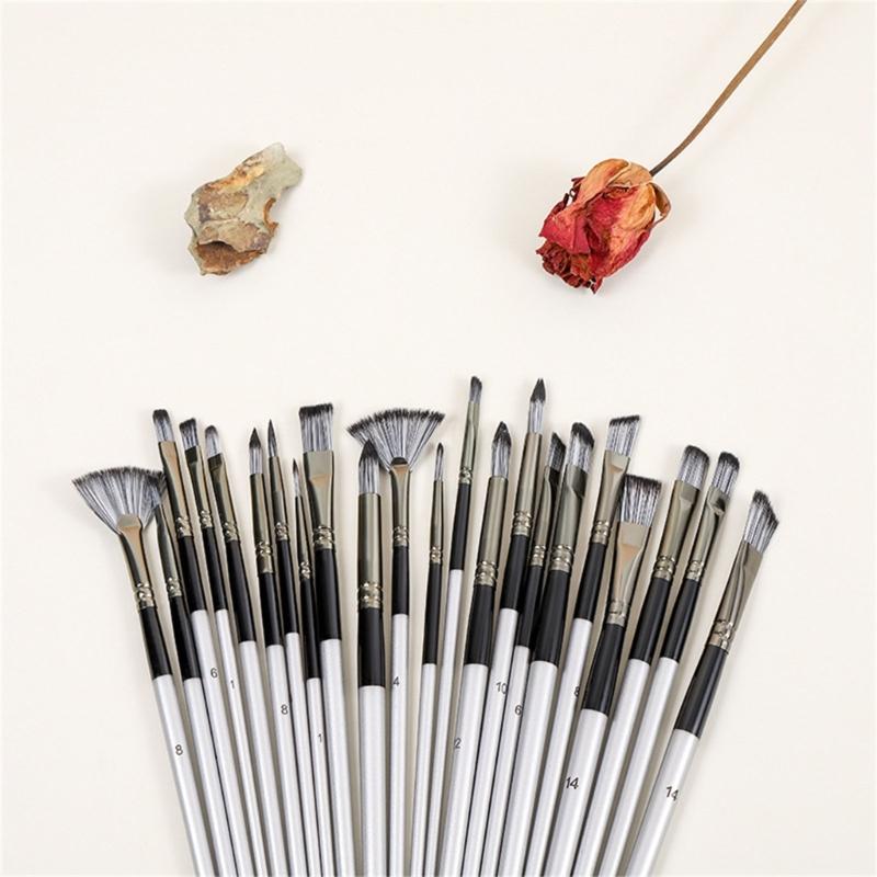 24Pcs Professional Paintbrush with Storage Case, Flat/Round/Fan/ Pointed Tip for Oil Acrylic Watercolor Rock Painting