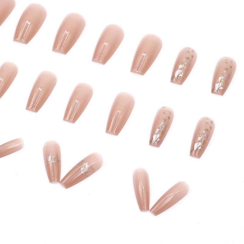 

24Pcs Fashion Nude Pink Glitter Long Square False Nails With Jelly Adhesive Detachable Full Cover Press On Artificial Nails one size