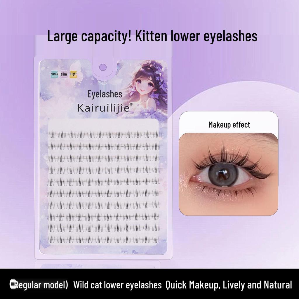 Lashy Large Capacity Glue-Free False Eyelashes: Natural Cat-Eye Elf Look with Transparent Band for Double Eyelid and Lower Lashes