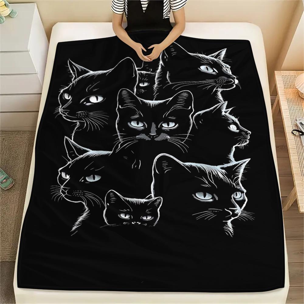 Dinosaur Dog Black Cat Print Flannel Blanket,High quality Comfortable for All Seasons,Home Decor,Warmth and Comfort,Perfect for Christmas Gifts