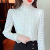 Winter Fashion New 2024 Long Sleeve Stand Collar Apricot Velvet Lace Blouse Shirt Women Tops Blouses Shirts J784