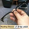 Reading Glasses for Men Business Half Metal Frame Presbyopic Eyeglasses Vintage Anti Blue Light Farsighted Eyewear +1.0 To +4.0