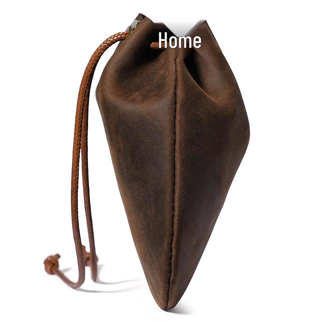 Genuine Leather Drawstring Coin Purse - Cowhide Storage Bag & New Year's Lucky Wallet.