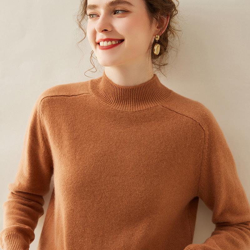 Women's Cashmere Sweater: Thickened Half-High Neck Knitwear, Solid Color, Soft and Warm for Autumn/Winter