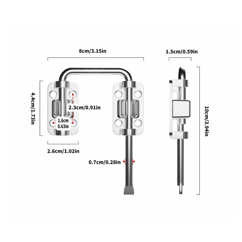 Door Bolt Fastener Metal Body with Adhesive Tape and Screws for Door Window Cabinet Fitting In Home Repair Use