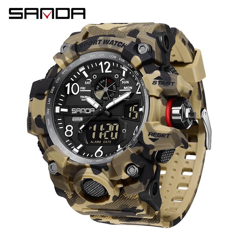 SANDA Women's Trendy LED Dual Display Waterproof Watch with Hourly Chime
