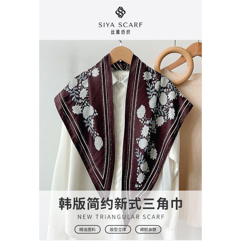 Vintage Floral Printed Triangular Scarf Versatile Elegant Thin Neck Scarf