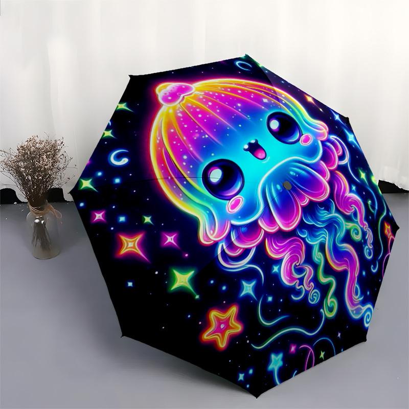 1pc Glowing Jellyfish Cosmic Art Umbrella with Plastic Handle,Suitable for All Seasons Home Travel Outdoor UmbrellaDD194