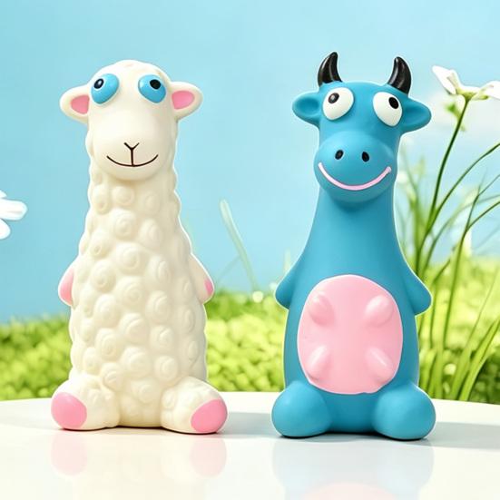 Indestructible Chew Toys for Dogs Latex Animal Dog Toy, Squeaky Cute Cartoon Massage Gums Cattle Sheep, Teeth Cleaning Toy Aggressive Chewers