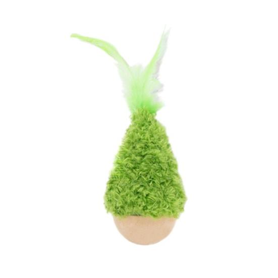 

Cat Toy Natural Beech Wood Base Cat Teaser with Feathers Jingle Bell Relieve Boredom Pet Interactive Toy Cat Accessories зелёный