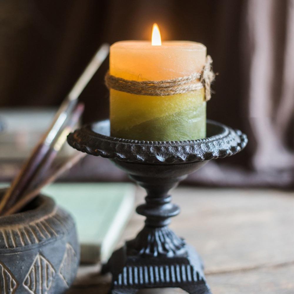 5.12in Vintage Pillar Candle Stand Iron Ornate Iron Candlestick  Fireplace Mantel Decor