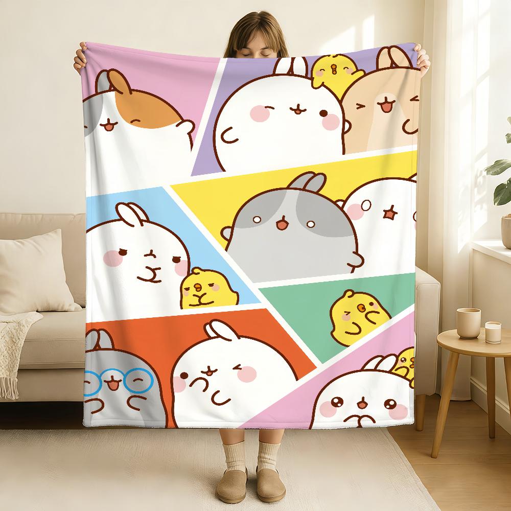 Kreslená Kawaii M Molang Deka Měkká a Šetrná k Pleti Pro Pohovku Postel Dřímotu Přehoz Na Postel Na Všechna Roční Období Přikrývka