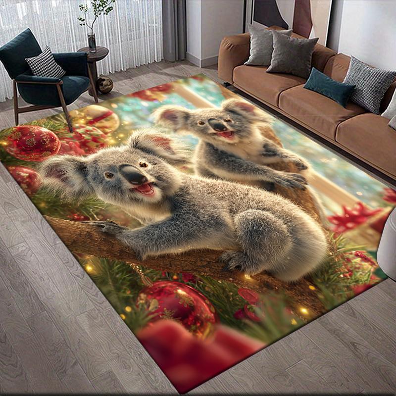 Weihnachtstiere Heim-Sofa-Dekoration für Wohnzimmer & Schlafzimmer, Rutschfeste Spiel-Flanell-Fußmatte für Spielzimmer