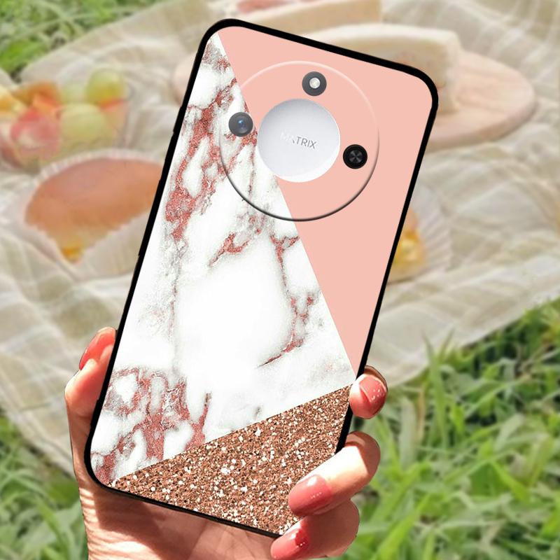 For Huawei Honor X60 Case Flowers Painted Cover Black Silicone Soft TPU Phone Case For Honor X60 Protective Shell Bumper For Honor X60