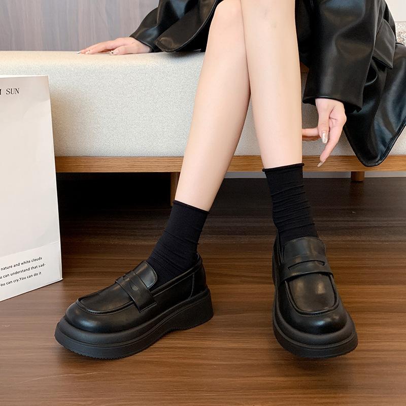 Platform loafers women's 2025 new spring and autumn muffin shoes versatile black British casual fashion jk single shoes
