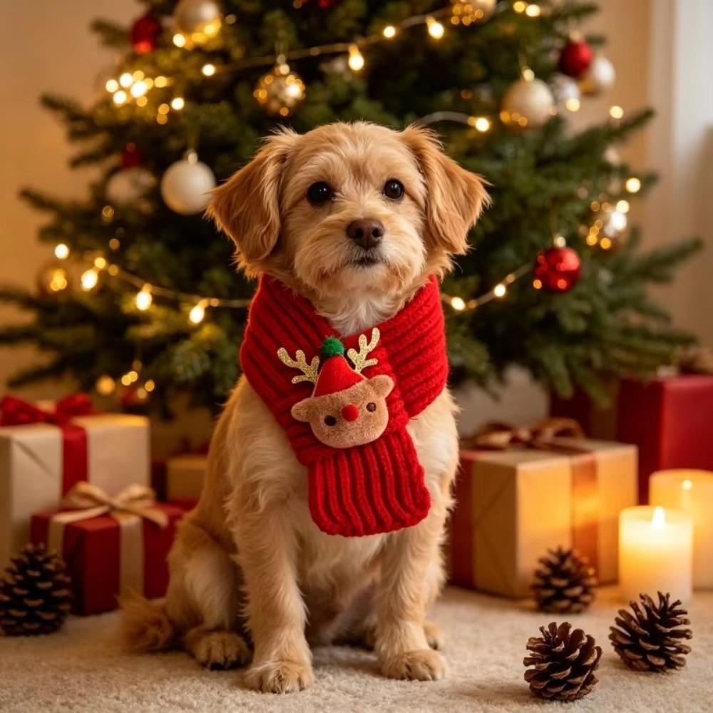 Reindeer Puppy Knitted Scarf Santa Claus Pet Winter Warm Scarf Pet Christmas Scarf Christmas Party