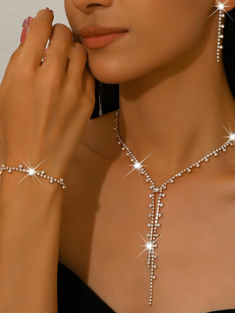 Chaîne Diamant Design Simple, Collier, Boucles d'oreilles, Bague Bijoux Ensemble de Mariée Accessoires