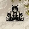 Vintage Metal Wall Art Mother Cat Kittens Striped Fantasy Silhouette Geometric Pattern Living Room Decor Gift for Cat Lovers