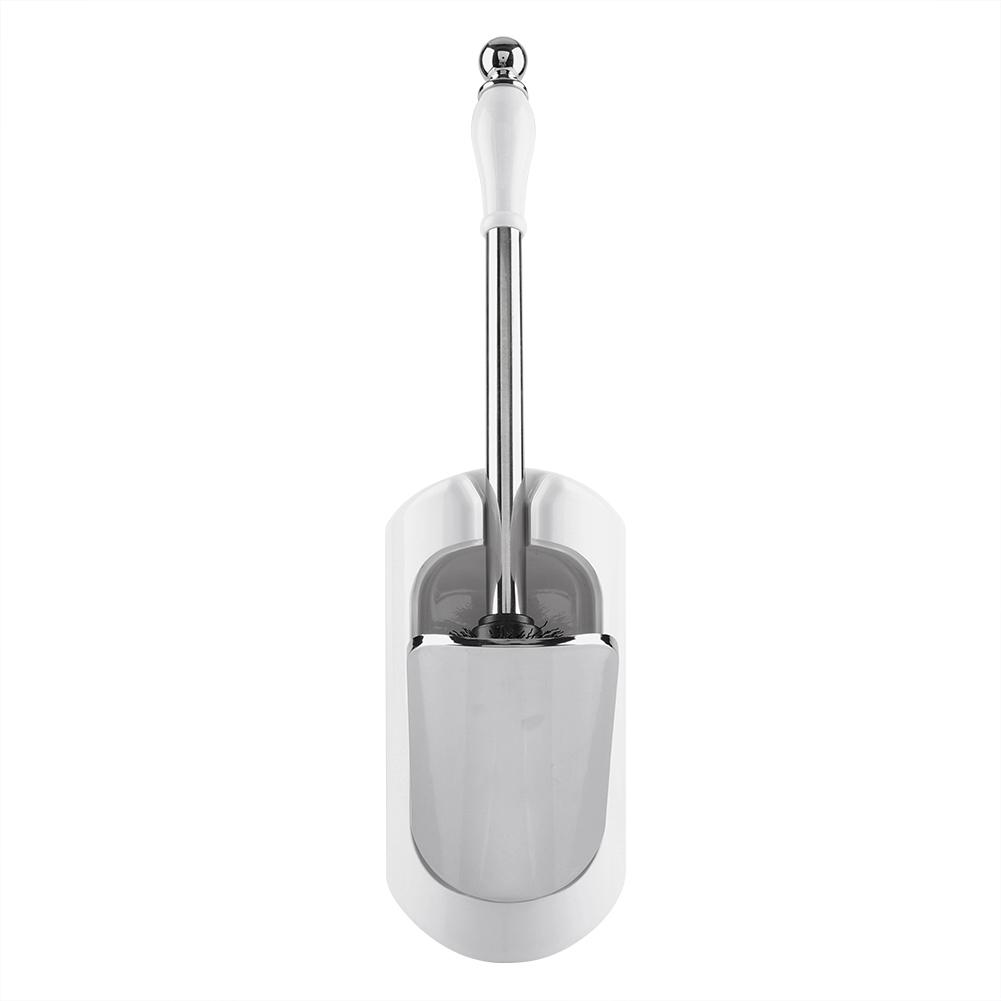 Stainless Steel Handle Toilet Brush with Holder Home Hotel Bathroom Cleaning Tool Set (White)